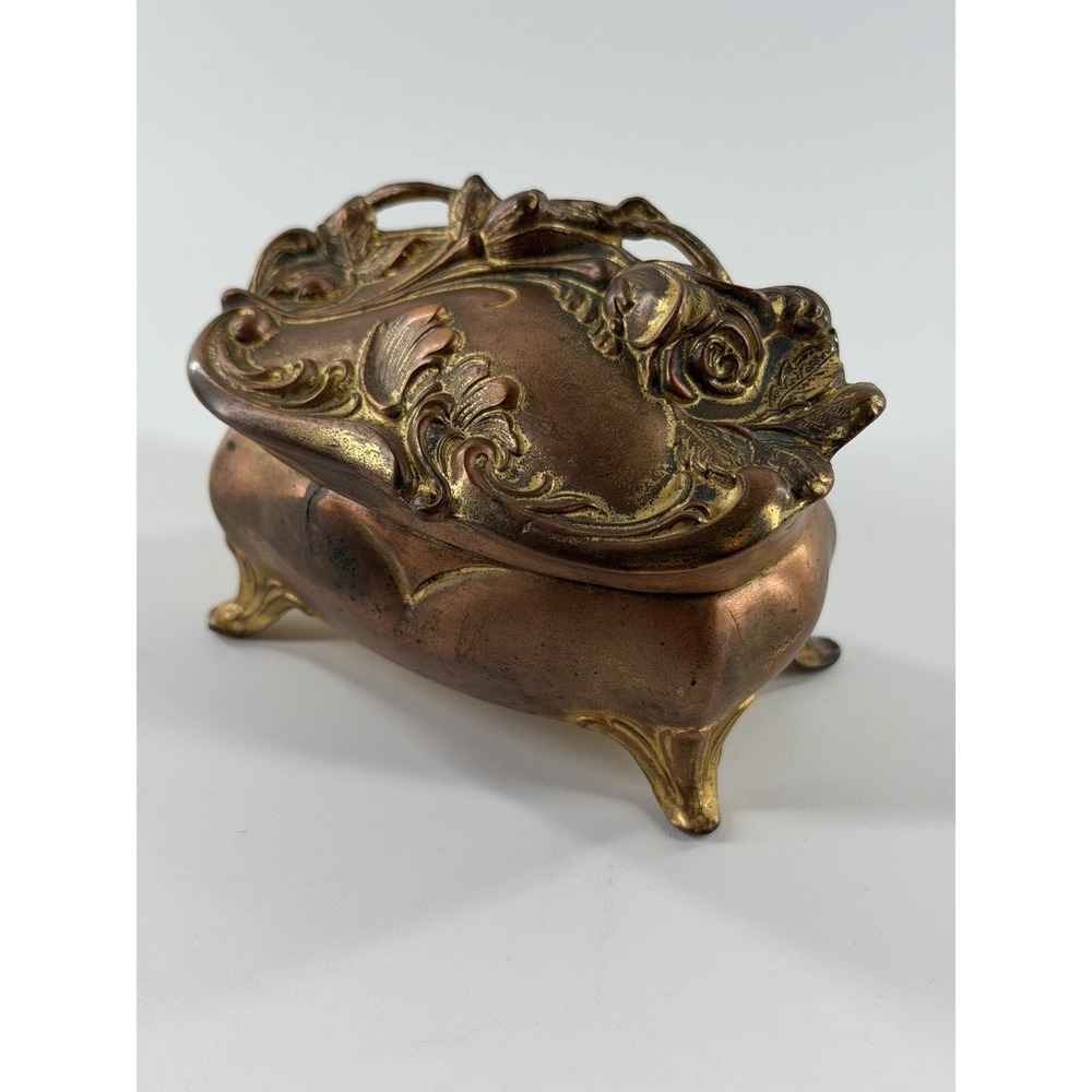 Antique Jennings Bros JB Art Nouveau Jewelry Casket Trinket Box Footed